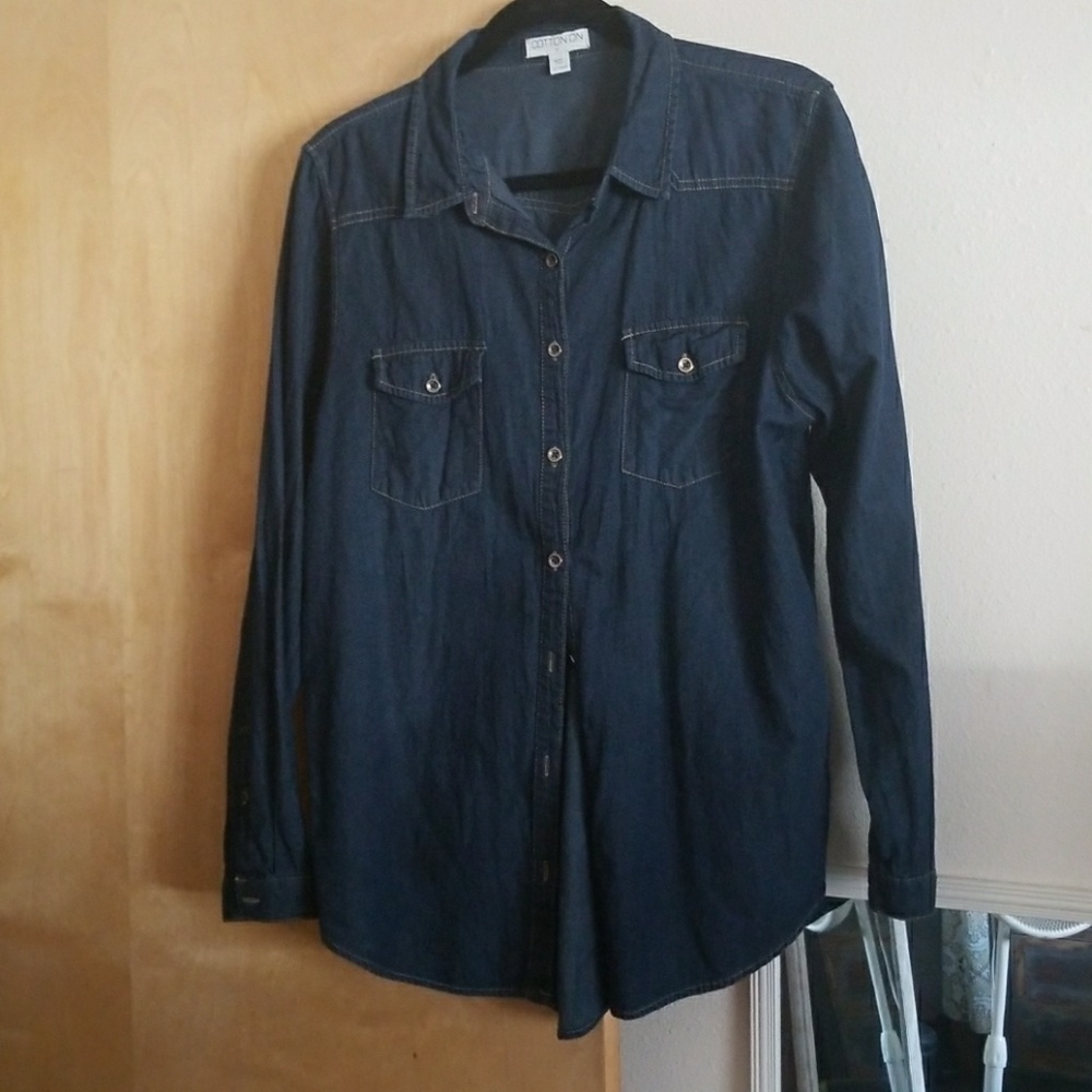 long sleeve mock denim